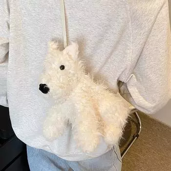 Зимняя пушистая сумка женская универсальная 2024 новая милая сумка-мессенджер с изображением мультяшной девочки популярная пушистая сумка для куклы белый