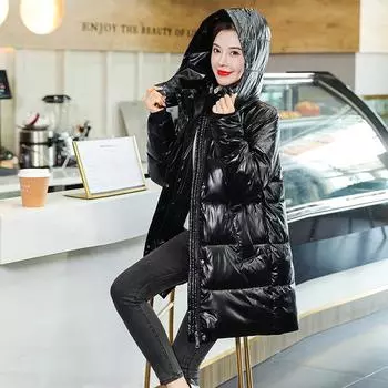 Зимняя яркая пуховая куртка средней длины с хлопковой подкладкой, утепленное пальто с капюшоном, свободная одежда M розовый