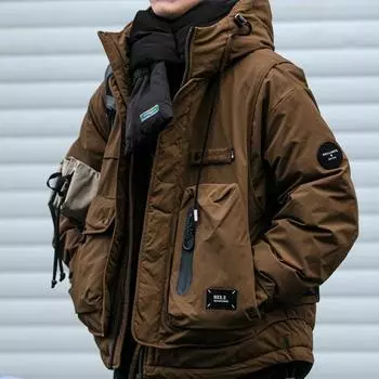 Зимняя рабочая куртка с капюшоном, свободная функциональная куртка с несколькими карманами для улицы 90% белого утиного пуха, теплая куртка M