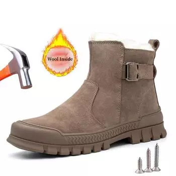 Зимняя рабочая защитная обувь, мужские теплые утолщенные шерстяные защитные ботинки, противоударные ботинки со стальным носком, мужские защитные рабочие ботинки 40