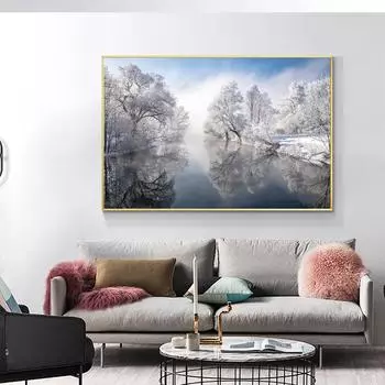 Зимняя река деревья современная фотография настенная печать на холсте постер искусство природа пейзаж картина для гостиной домашний декор Cuadros 21x30cm No Framed