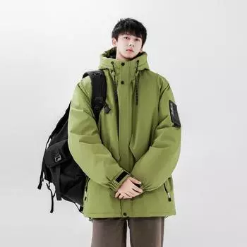 Зимняя ретро-куртка с капюшоном и множеством карманов на утином пуху, мужская модная брендовая свободная утолщенная куртка M