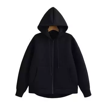 Зимняя ретро-толстовка с застежкой-молнией, модное уличное пальто с длинными рукавами, женское пальто L чёрный