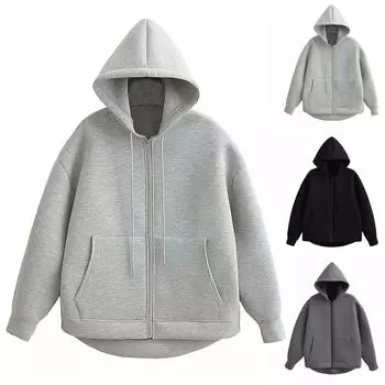 Зимняя ретро-толстовка с застежкой-молнией, модное уличное пальто с длинными рукавами, женское пальто M