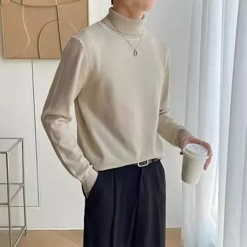 Зимняя рубашка-рубашка Мужские флисовые пуловеры Повседневный свитер Однотонный базовый свитер с высоким воротником Корейский тренд Мужская мода M чёрный