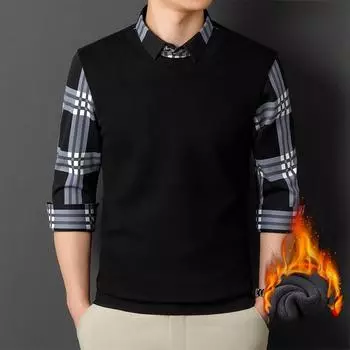 Зимняя рубашка, теплый свитер, имитация двухсекционного чехла для головы, плюшевая утолщенная деловая повседневная бесшовная рубашка для мужчин L