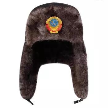 Зимняя русская круглая эмблема шапка-ушанка мужская уличная ветрозащитная и холодостойкая шапка-авиатор модная и персонализированная пилотская шапка холодная шапка чёрный