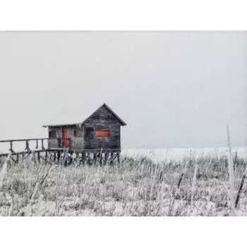 Зимняя сцена Белая лошадь Катание на санях Снежные ветви Снежный ручей Зимний фермерский дом Постер Холст Живопись Настенная картина Домашний декор 21cm30cm NoFrame