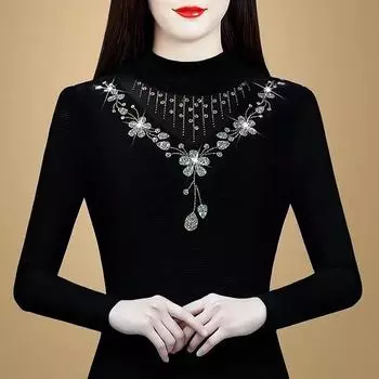 Зимняя сетчатая футболка с длинными рукавами в корейском стиле для женщин, новая тонкая базовая рубашка, модный топ для мам, замедляющий старение M