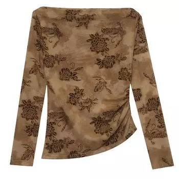 Зимняя сексуальная сетчатая рубашка одной длины для женщин, модная нерегулярная принтованная футболка с длинными рукавами S