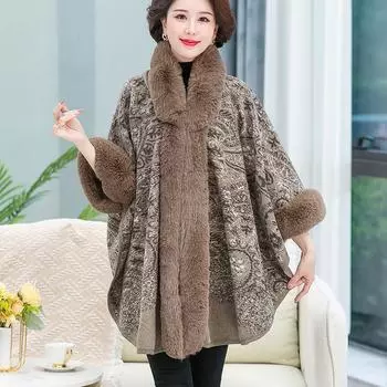 Зимняя шалевая куртка нового стиля для мамы, свободная теплая с капюшоном женщина среднего и пожилого возраста One Size коричневый