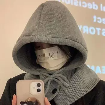 Зимняя шапка-балаклава, теплая вязаная женская шапка-капюшон, однотонная цельная шапка-пуловер, кашемировые шапки для активного отдыха чёрный