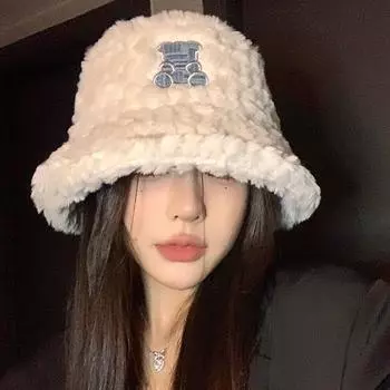 Зимняя шапка Bear Plush женская осенне-зимняя универсальная симпатичная панама для девочек зима 2024 новые зимние модели One Size белый