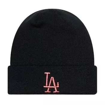 Зимняя шапка-бини Los Angeles Dodgers темно-розовая [New Era] женская - [Товар]