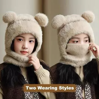 Зимняя шапка для девочек и мальчиков, шарф с капюшоном, шарфы с ушами, детские зимние шапки, балаклава, лыжная маска, утепленная шапка для лица, шарф с капюшоном, шапка с ушами для детей от 3 до 12 лет