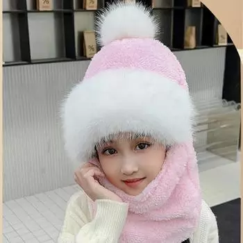 Зимняя шапка для девочек, защита ушей, ветрозащитный шарф для езды на велосипеде, корейский шарф, цельные шапки для детей, толстый бархат, теплая шапка для головы one size