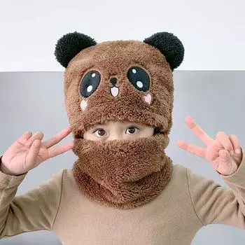 Зимняя шапка для девочек, защита ушей, ветрозащитный шарф для езды на велосипеде, корейский шарф, цельные шапки для детей из толстого бархата, теплая шапка для головы one size