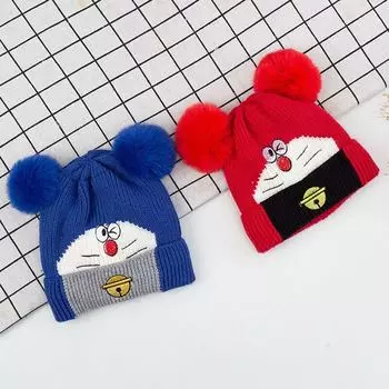 Зимняя шапка для маленьких мальчиков 1-4 лет, вязаная осенняя мягкая теплая детская шапка с милыми мультяшными помпонами для маленьких девочек One Size красный
