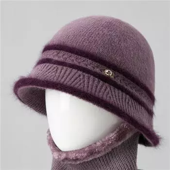 Зимняя шапка для мам, для пожилых женщин, для бабушек, бархатная вязаная шапка, зимняя теплая толстая вязаная хлопковая шапка для пожилых людей среднего возраста one size