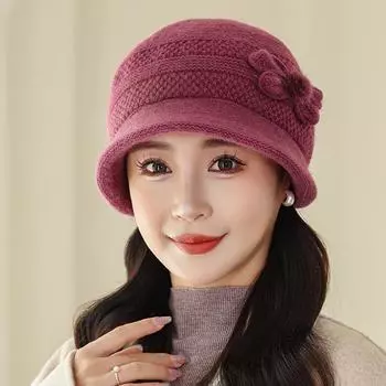 Зимняя шапка для мам, однотонная вязаная шапка с бабочкой и цветком, женская ветрозащитная, защищающая уши, толстая шапка-ушанка светло-фиолетовый