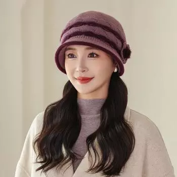 Зимняя шапка для мамочек, женская, новая, защита ушей, цветная, из меха кролика, элегантная, утолщенная, теплая, вязаная шапка One Size