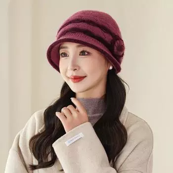 Зимняя шапка для мамочек, женская защита ушей, цветная шапка из меха кролика, элегантная утолщенная теплая вязаная шапка