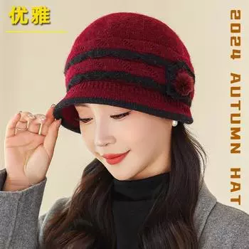 Зимняя шапка для мамы «Temperament», новая защита ушей, цветная, подходящая по цвету, шапка для бассейна из меха кролика, элегантная, утолщенная, ветрозащитная, вязаная шапка для женщин M56-58cm