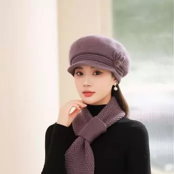Зимняя шапка для мамы женская мода иностранный стиль старая леди кроличья шерстяная шапка пожилая холодная теплая вязаная бархатная average size