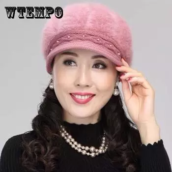 Зимняя шапка для старика из кроличьего меха, смешанная шапка из кроличьего меха для женщин среднего и пожилого возраста, теплая толстая бархатная вязаная шапка для мам One size