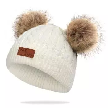 Зимняя шапка для взрослых и детей из утолщенной двойной шерсти, корейская версия, холодная шапка, теплая вязаная шапка One Size чёрный