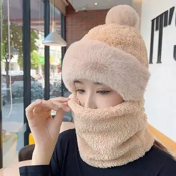 Зимняя шапка для защиты ушей, ветрозащитная, для езды на велосипеде, корейский шарф, цельная шапка для женщин, толстый бархат, теплая шапка для головы one size