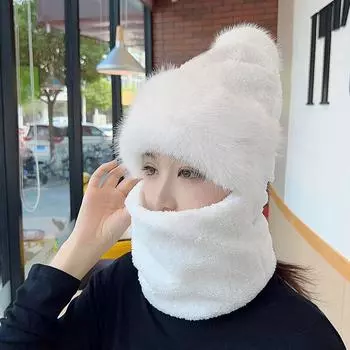 Зимняя шапка для защиты ушей, ветрозащитная, для езды на велосипеде, корейский шарф, цельная шапка для женщин, толстый бархат, теплая шапка для головы one size