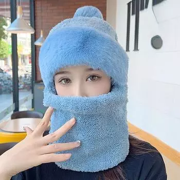 Зимняя шапка для защиты ушей, ветрозащитная, для езды на велосипеде, корейский шарф, цельная шапка для женщин, толстый бархат, теплая шапка для головы one size