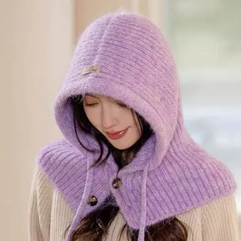 Зимняя шапка для женщин и мужчин, вязаная шапка с капюшоном, теплая шапка на шнурке, теплая цельная шапка-шарф, ветрозащитная шапка-чепчик one size чёрный