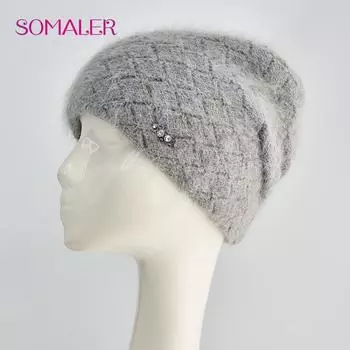 Зимняя шапка для женщин из шерсти ангорского кролика, вязаные шапки, толстая теплая женская шапка, женская шапка из чистого кашемира бежевый