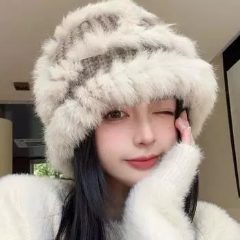 Зимняя шапка из кроличьей шерсти, шапка рыбака, пушистая зимняя милая шапка рыбака, женская шапка One Size бежевый