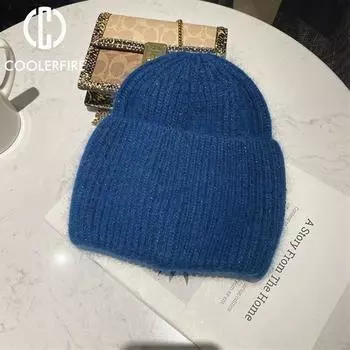 Зимняя шапка из натурального кроличьего меха, зимние шапки для женщин, повседневные модные теплые шапки-бини, женские однотонные шапки для взрослых, ZD2102 One Size чёрный