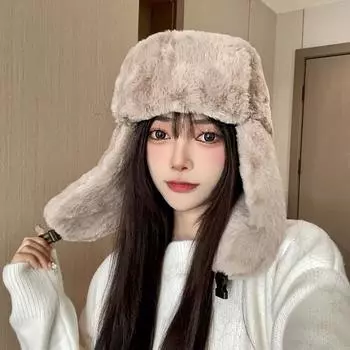 Зимняя шапка Lei Feng из искусственного кроличьего меха, утолщенная и бархатная, для защиты от холода, для езды на велосипеде, ветрозащитная, для защиты ушей, для лица, теплая шапка для детей чёрный