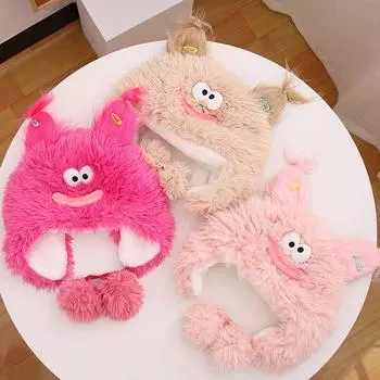 Зимняя шапка Lei Feng с большой окружностью головы, теплая флисовая утолщенная защитная от холода, забавная меховая шапка для женщин M56-58cm розовый