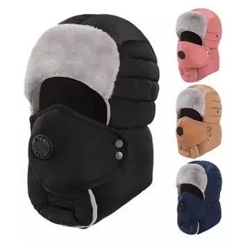 Зимняя шапка Lei Feng с дыхательным клапаном, утолщенная, пушистая, с плюшевой подкладкой, для защиты ушей, для удержания тепла, для катания на лыжах, коньках, велосипеде