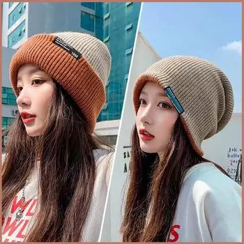 Зимняя шапка мужская и женская одинаковая вязаная шапка японская универсальная шерстяная термошапка двухсторонняя модная универсальная хаки