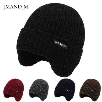 Зимняя шапка мужская утолщенная шерстяная шапка Chenier флисовая осенне-зимняя теплая вязаная шапка с защитой ушей красный