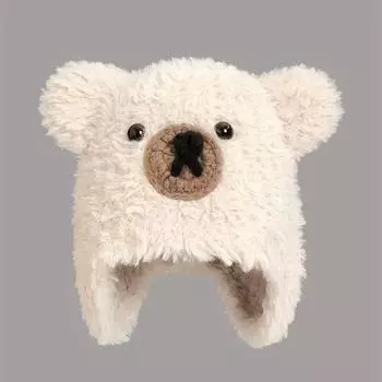 Зимняя шапка новая пуловерная шапка с медвежьими ушками мультяшная милая плюшевая вязаная шапка утолщенная теплая защита для ушей one size fits all чёрный