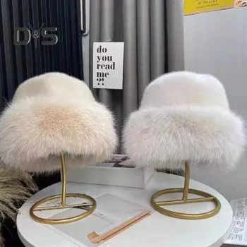 Зимняя шапка однотонная утолщенная теплая панама с плюшевой кромкой большая окружность головы женский головной убор повседневная одежда белый