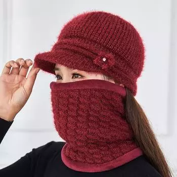 Зимняя шапка с пухом, вязаная шапка, женская зимняя шерстяная шапка, шарф, теплая шапка Average Size