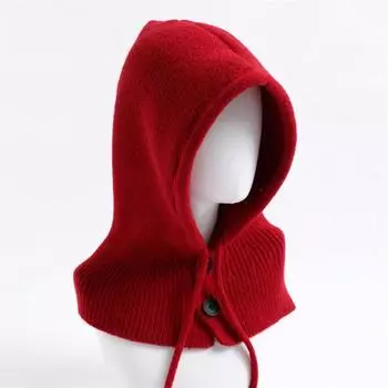 Зимняя шапка с завязками на пуговицах, шарф, однотонный, универсальный, вязаный, шапка-балаклава, шарф One Size