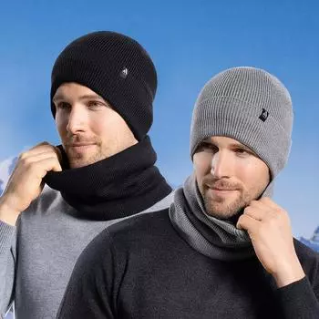 Зимняя шапка шарф костюм бархатная теплая вязаная шерстяная шапка мужская уличная велосипедная кепка с рукавами шапка Skullies шапочки серый