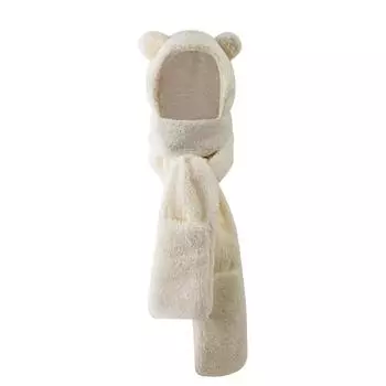 Зимняя шапка, шарф, перчатки, комплекты для женщин, милые медвежьи ушки, цельные плюшевые толстые теплые шапки для езды на велосипеде, защиты ушей и шеи one size белый