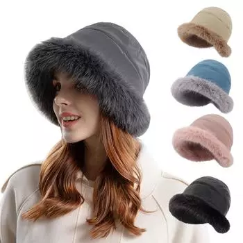 Зимняя шапка Складная мягкая шляпа-ведро Женская однотонная рыбацкая шапка с флисовой подкладкой