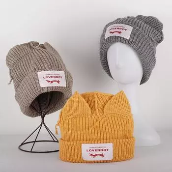 Зимняя шапка Skullies, милая женская шапка с лисой, вязаный крючком костюм, шапка-бини для женщин, рождественский подарок, хип-хоп кепка 56-58cm розовый